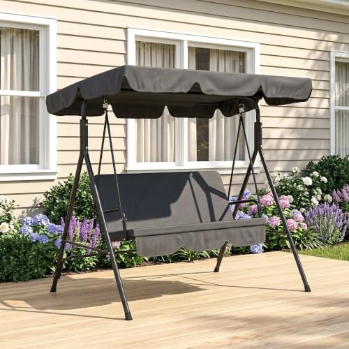 Outsunny 3-Person Porch Swing w/Stand Adjustable Tilt Canopy, Black