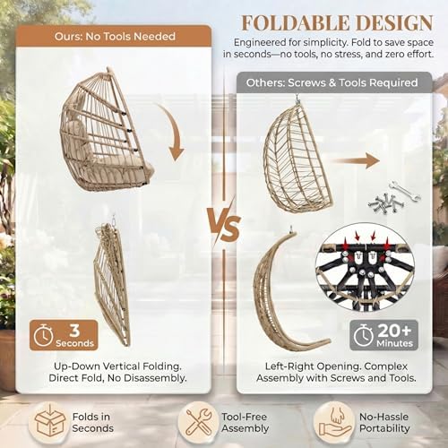 RADIATA Hanging Egg Chair Outdoor with Stand and Cover, Cream