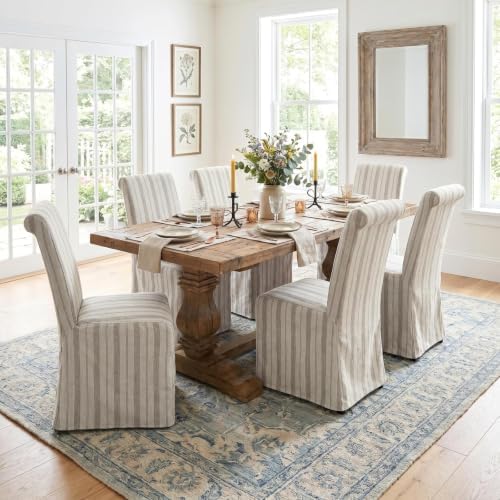 chairus Slipcovered Upholstered Parsons Dining Chairs Set of 2, Stripe