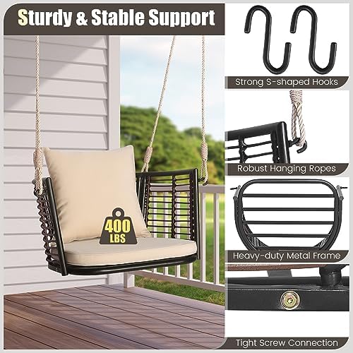 HAPPYGRILL 2 Pack Outdoor Porch Swing with Seat Cushion & Back Cushion