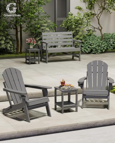 GREENVINES Outdoor Side Table, HDPE 2-Tier Adirondack Tables, Gray