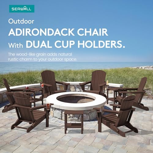 SERWALL Outdoor Adirondack Chair Set of 4 with Cup Holders,Foldable,Coffee