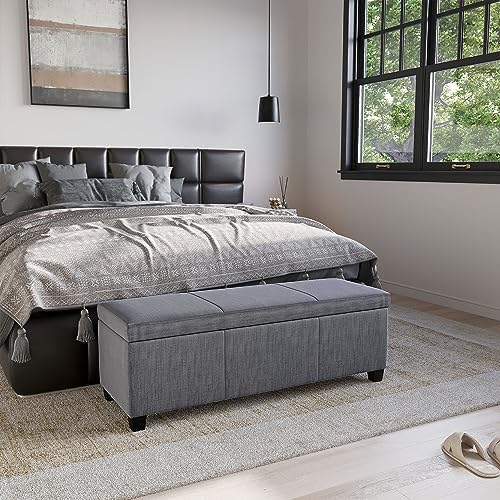BELLEZE Storage Ottoman, 47 Inch Bench Bedroom Bench with Safety Close Hinge, Extra Long Ottoman with Storage for Living Room, Entryway, Hallway, Foot Rest, Support 300lbs - Gray