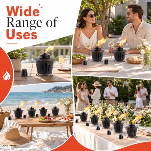 6 Pack Citronella Table Top Torches, 15oz Mini Fire Pit Tabletop Torch for Outside, Metal Tabletop Flame Torch Includes Long Lasting Wick and Snuffer for Yard, Patio, Deck, Garden, Party