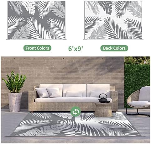 GENIMO Outdoor Rug, Waterproof Plastic Rugs for Patio, 6'x9' Grey White