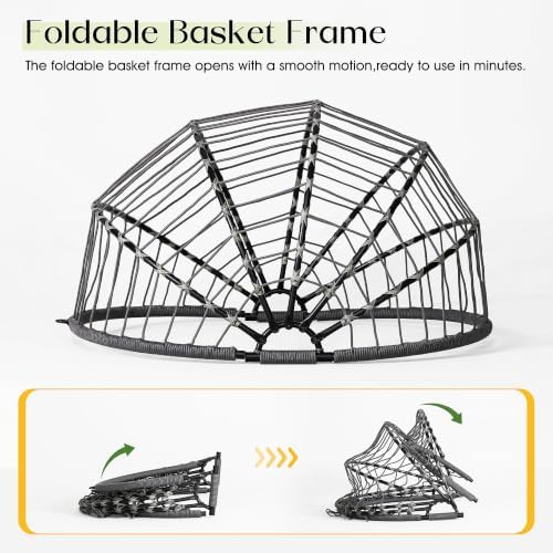 LEX CRAFT Hanging Egg Chair with Stand, Swinging Egg Chair Outdoor Indoor, Hanging Basket Chair with Cushion, Patio Wicker Hammock Chair 350lbs Capacity (Gery-Gery)