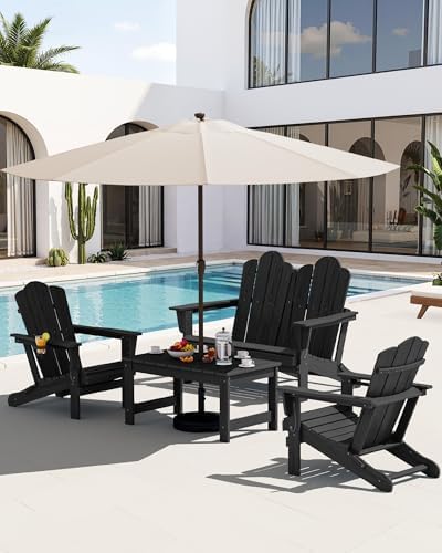 SERWALL Folding Adirondack Bench, HDPE Outdoor Bench, 660lbs Cap, Black