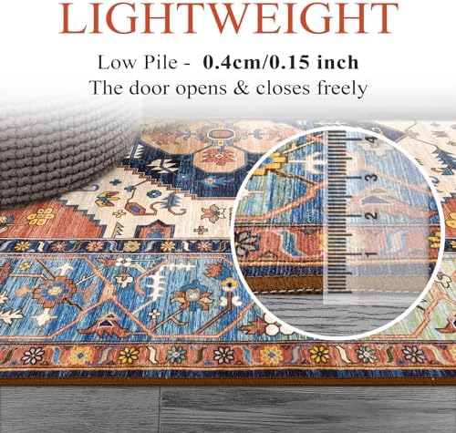Lahome Area Rugs 9x12 Living Room - Boho Non-Slip Washable Rug Ultra-Thin Stain Resistant Large Carpet Throw Non Shedding Dining Room Mat, Oriental Print Carpet for Bedroom Adelyn (Rust, 9'x12')