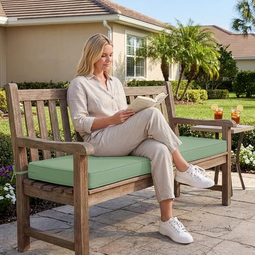 Summsun Outdoor Bench Cushion Pad, 48 x 18 x 3 Inch, Sage Green