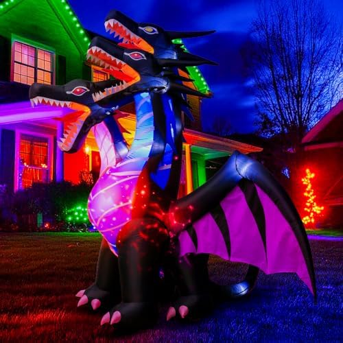 Thuodo 8 FT Tall Halloween Inflatables Dragon Outdoor Decorations Blow Up Yard Three-Headed Dragon with Built-in LEDs for Lawn Garden Holiday Indoor Party Decor