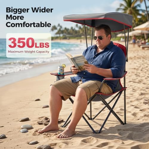 ALPHA CAMP Heavy Duty Canopy Camping Chairs with Adjustable Sunshade,2PC
