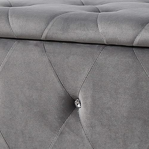 AC Pacific Glam 38 Inches Storage Ottoman Bench for Entryway, Hallway, Living Room, and Bedroom, Upholstered Tufted Faux Leather Ottoman with Storage, Foot Rest and Organizer, Fossil Gray