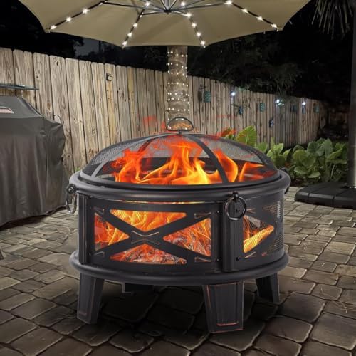 Breezz Round Wood-Burning Fire Pit with Grill, 26 in