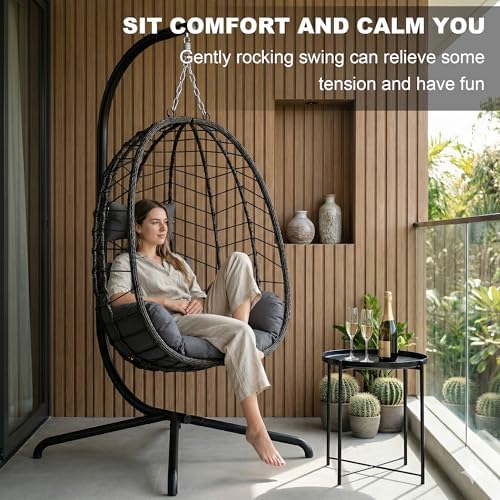LEX CRAFT Hanging Egg Chair Wicker 350lbs Swing Outdoor Basket Cushion