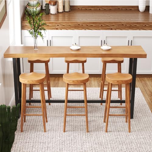 47in Solid Wood Live Edge Bar Table - Bar Height Pub Table with Built-in Footrest, Solid Wood Top & Sturdy Metal Legs for Kitchen, Dining & Bistro Spaces
