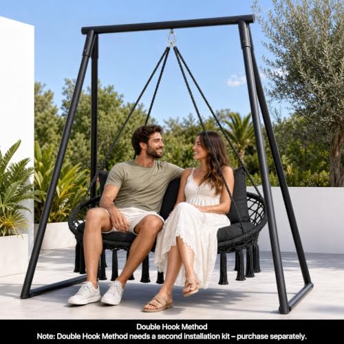 Athena Collection 2-Person Hammock Chair with Mounting Hardware Kit, Black