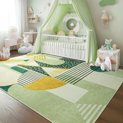 Tepook 5x7 Green Abstract Geometric Print Area Rug Modern