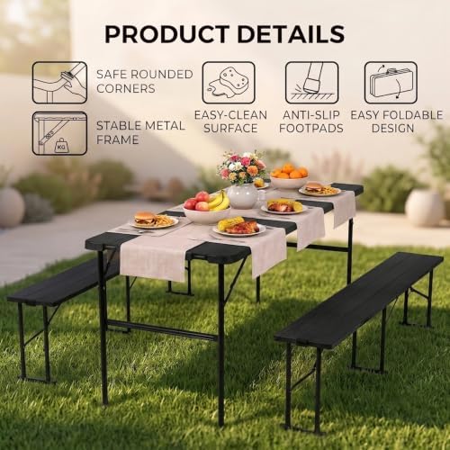 ZENY Folding Picnic Table Set with 2 Benches