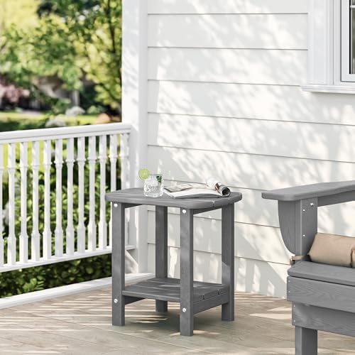 Adirondack Outdoor Side Table, 16.5” HDPE Small Patio Table with Storage Shelf, Weather Resistant End Table for Porch, Pool & Yard (Grey)
