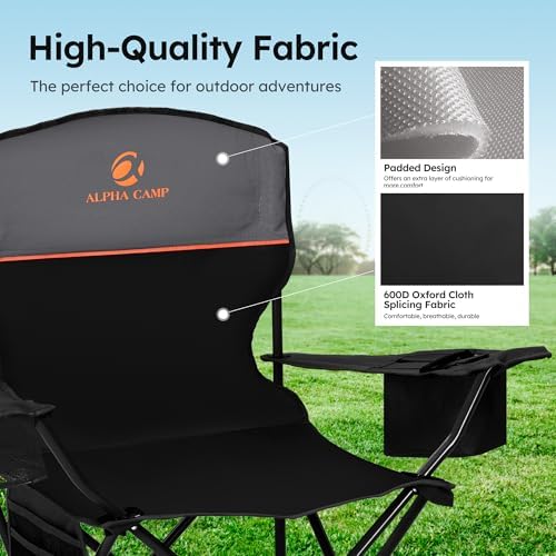 ALPHA CAMP 2-Pack Folding Camping Chair with Cooler Bag & Lumbar Support