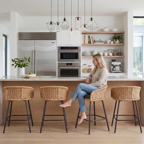 Modern 25" Rattan Counter Height Bar Stools Set of 2,Charcoal Stool Seat