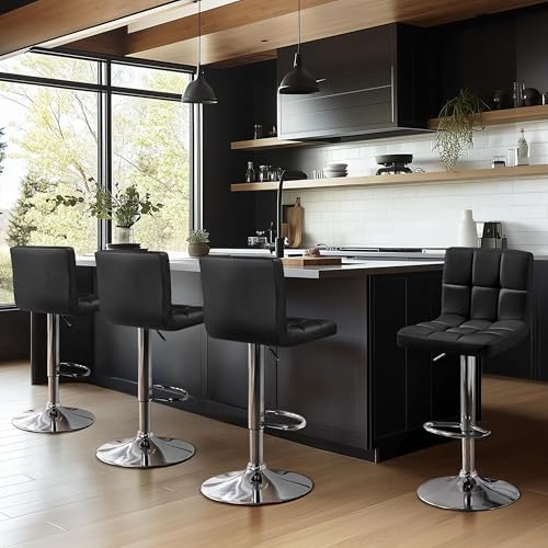 Yaheetech Bar Stools Set of 4 Adjustable Counter Height Barstools Black