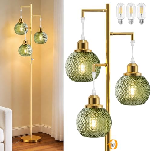Modern Glass Floor Lamps for Living Room, 3 Lights Standing Lamp, Green