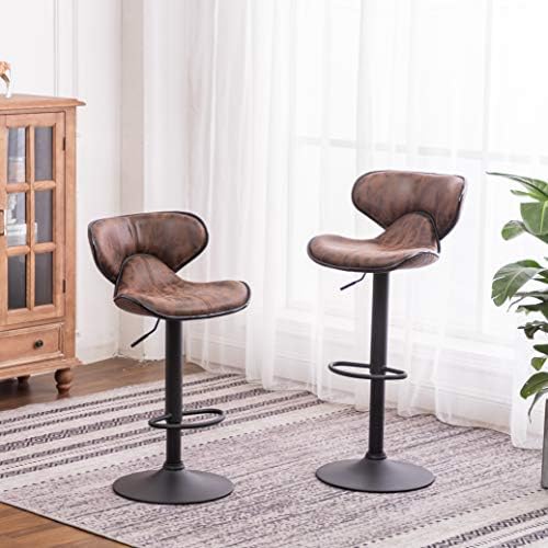 Roundhill Furniture Masaccio Weathered Brown Upholstery Airlift Adjustable Swivel Barstool with Chrome Base, Set of 2