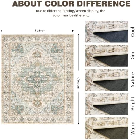 Washable 8x10 Area Rugs, Non Slip Living Room Rug Green/Beige