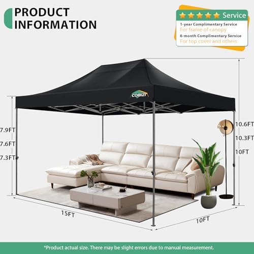 COBIZI 10x15 Heavy Duty Pop Up Canopy Tent with 4 Sidewalls, Black