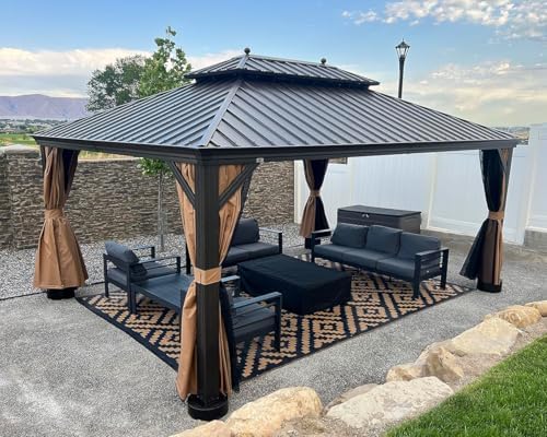 PURPLE LEAF Outdoor Hardtop Gazebo 13' x 17' Bronze Metal 4.7" Wide Frame