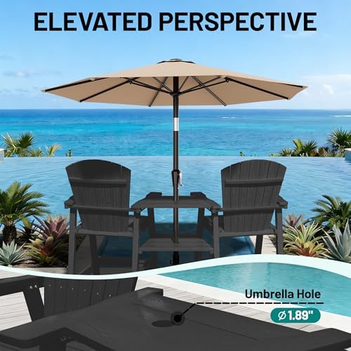 PLUUV Tall Adirondack Chairs Set of 2 with Double Connecting Trays, Black