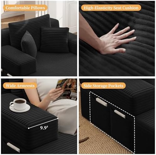Avenix 70" Oversized Boneless Chaise Lounge Chair Indoor, Comfy Oversized Reading Chair Sleeper Sofa Couch Bed with 3 Fluffy Pillows, No Assembly Required, Black