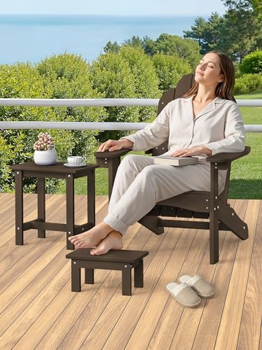 LUE BONA Outdoor Side Table,2-Tier Nesting HDPS Patio Side Table,Dark Brown