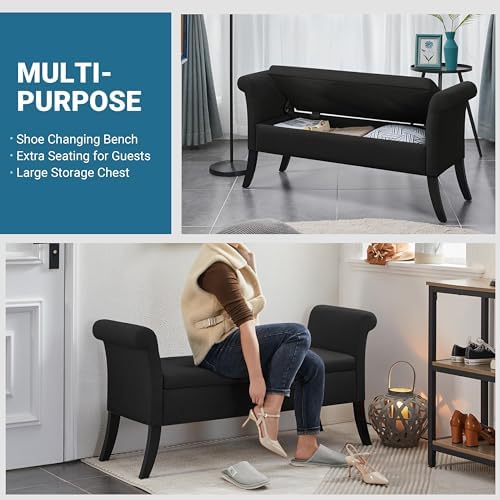 Yaheetech 52in Rolled Arm Storage Ottoman Bench Seat for Entryway, Black