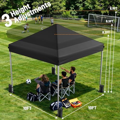 10x10 Pop Up Canopy Tent with One-Push Center Lock,Black