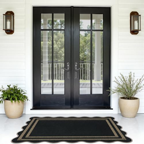 Modern Easy Jute 3x5 Outdoor Patio Rug, Black Washable Rugs for Entryway Indoor Kitchen Rugs, Farmhouse Neutral Non Slip Carpet for Living Room Backyard