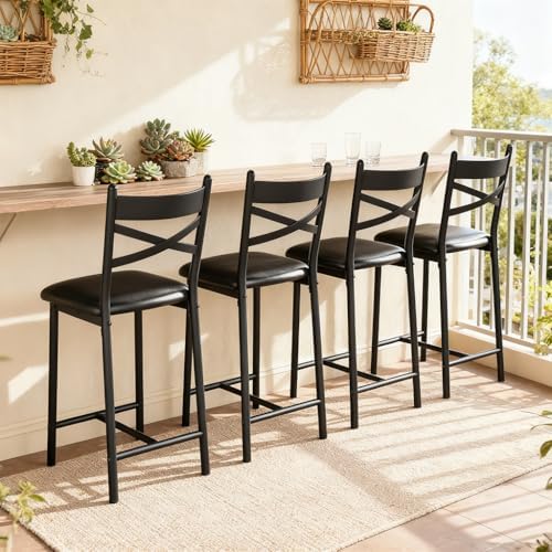 IDEALHOUSE 26" Bar Stools Set of 4, Counter Height Barstools with Back