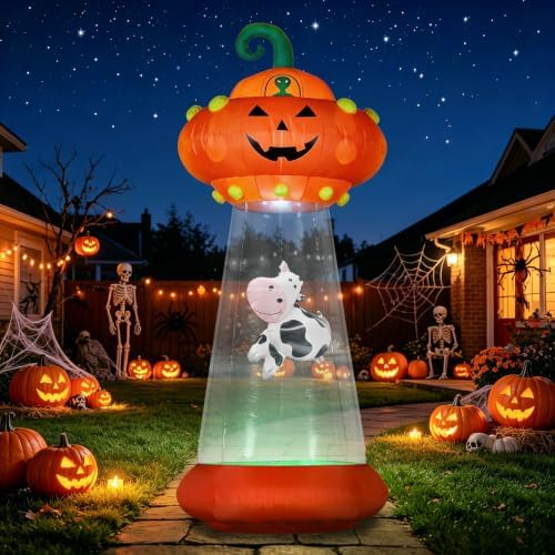 Domkom 8 FT Halloween Inflatable Pumpkin UFO Decoration for Outdoor Yard
