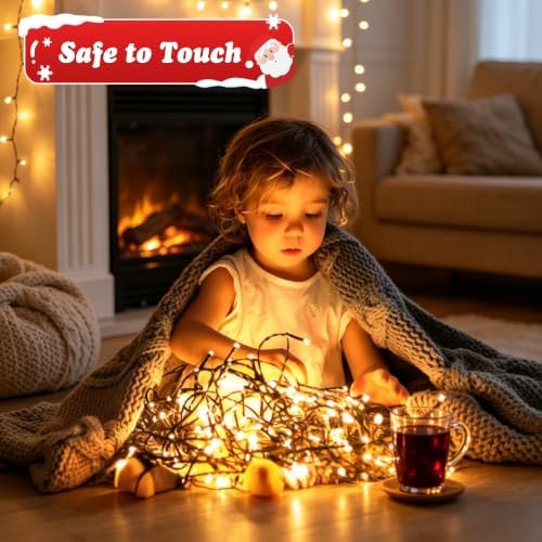 Quntis Battery Powered String Lights Outdoor, 132FT 300 LED Indoor Christmas Tree Lights Waterproof with 8 Modes and Timer for Halloween Patio Balcony Garden, Warm White