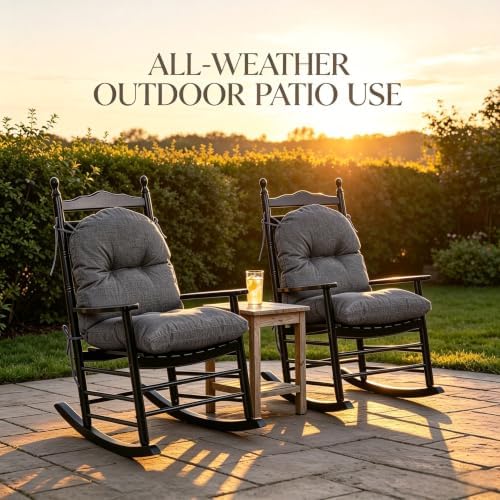 QILLOWAY Tufted Outdoor Chair Cushion Waterproof 43x20x4 Inch Non Slip Replacement Pad for Wicker Lounge Patio Furniture, Charcoal Grey, Black