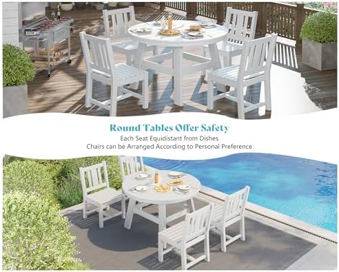 AMERLIFE 5 Piece HDPE Patio Dining Table Set with Chairs, White