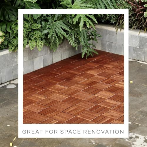 THYOI Acacia Wood Interlocking Deck Tiles (12" x 12"), Deck Flooring Outdoor Waterproof All Weather, Tiles for Patio, decking Tiles for Indoor and Outdoor use (Dark Brown 12S, 30 Pcs - 30 Square ft)