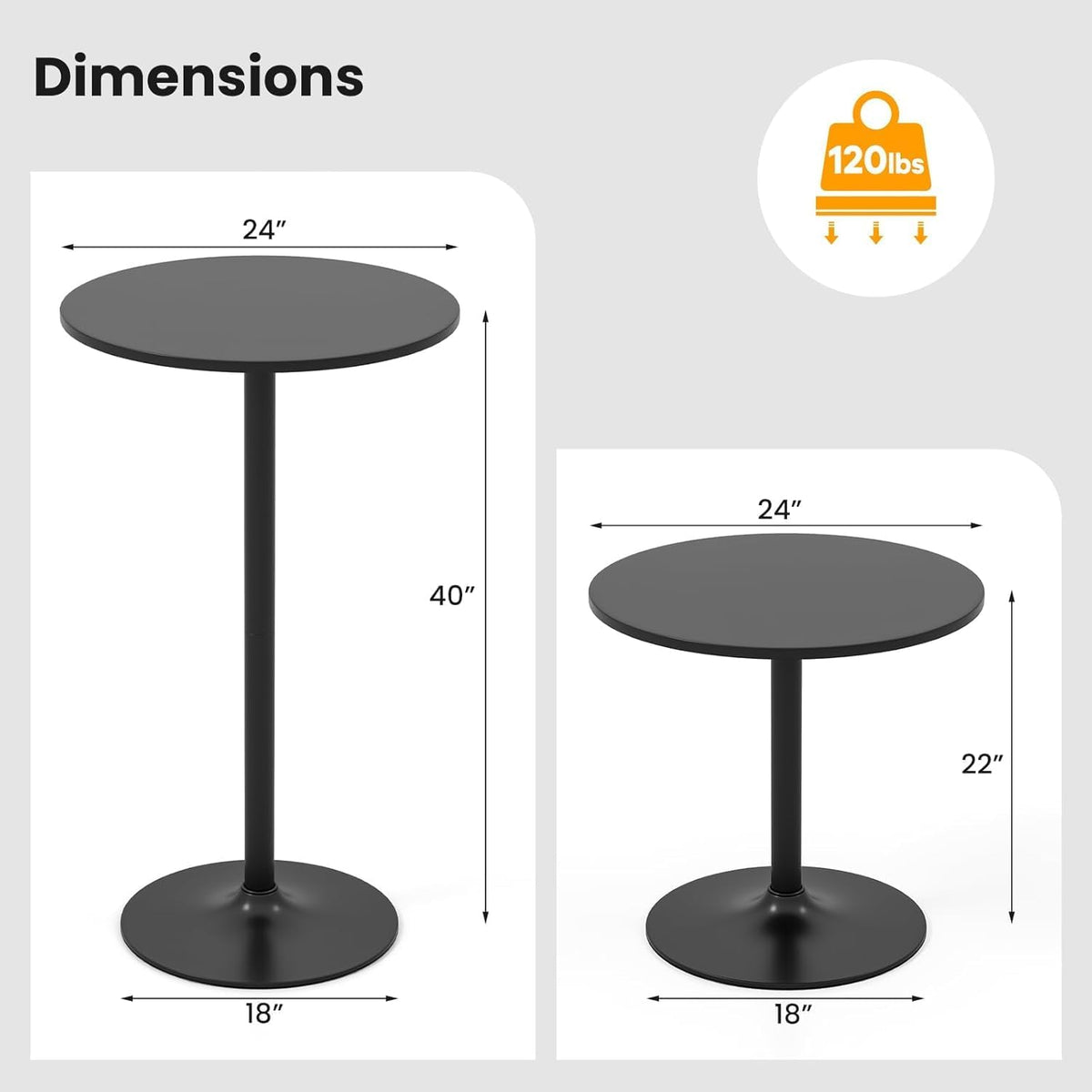 ERGOMASTER Cocktail Table,Two-in-one Modern Style Standing Circular Bar Table 40"/22" Two Convertible Height Suitable for Dining Room, Restaurant, Kitchen (6, Black)