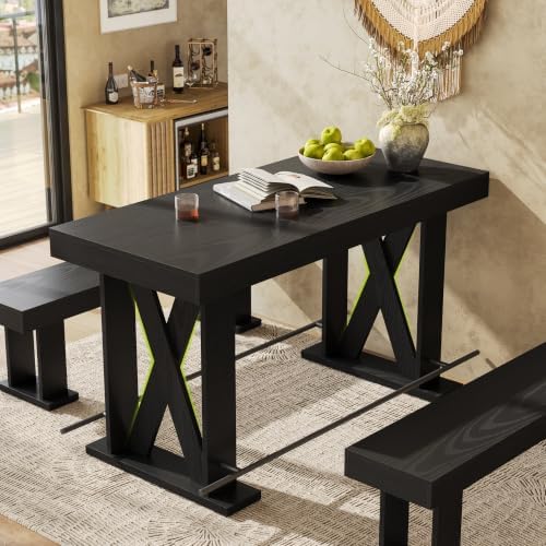 LITTLE TREE 63" Bar Table, Pub Table with Metal Footrest (Black,1)
