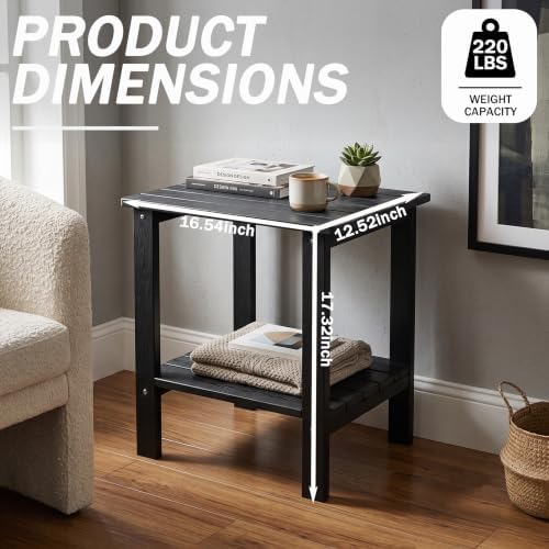 Outdoor Side Table, 2-Tier HDPS Small Patio Adirondack Table, Black