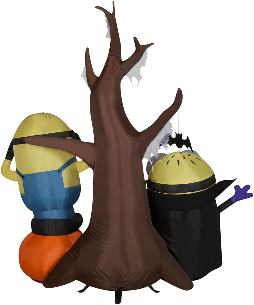 Gemmy Minions Halloween Inflatable Scene, 5.5 Ft Tall Lighted Universal Yard Decoration with Tree and Pumpkin, Outdoor Decor with Stakes and Tethers
