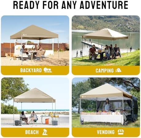 CROWN SHADES 8x8 Pop Up Canopy Tent with One Push Setup, Beige