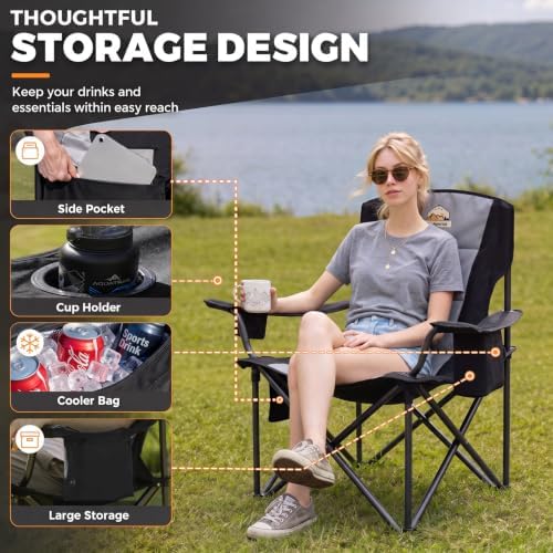 Colegence Oversized Heavy Duty Camping Chair for Adults, 450 lb, Black