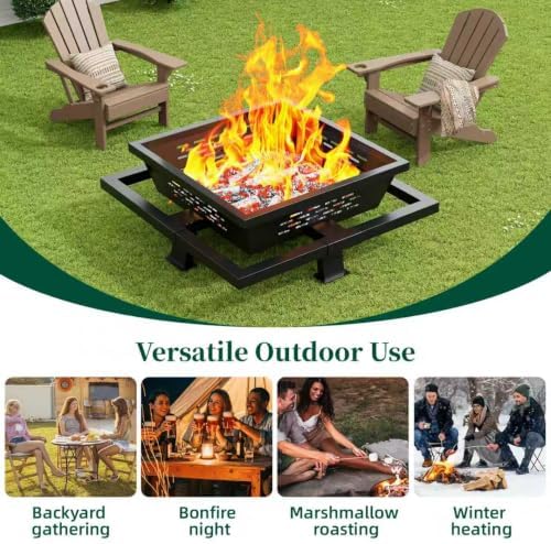 36 Inch Fire Pit for Outside, Outdoor Wood Burning Firepit with Poker, Heavy Duty Fire Pit for Camping, Backyard, Patio